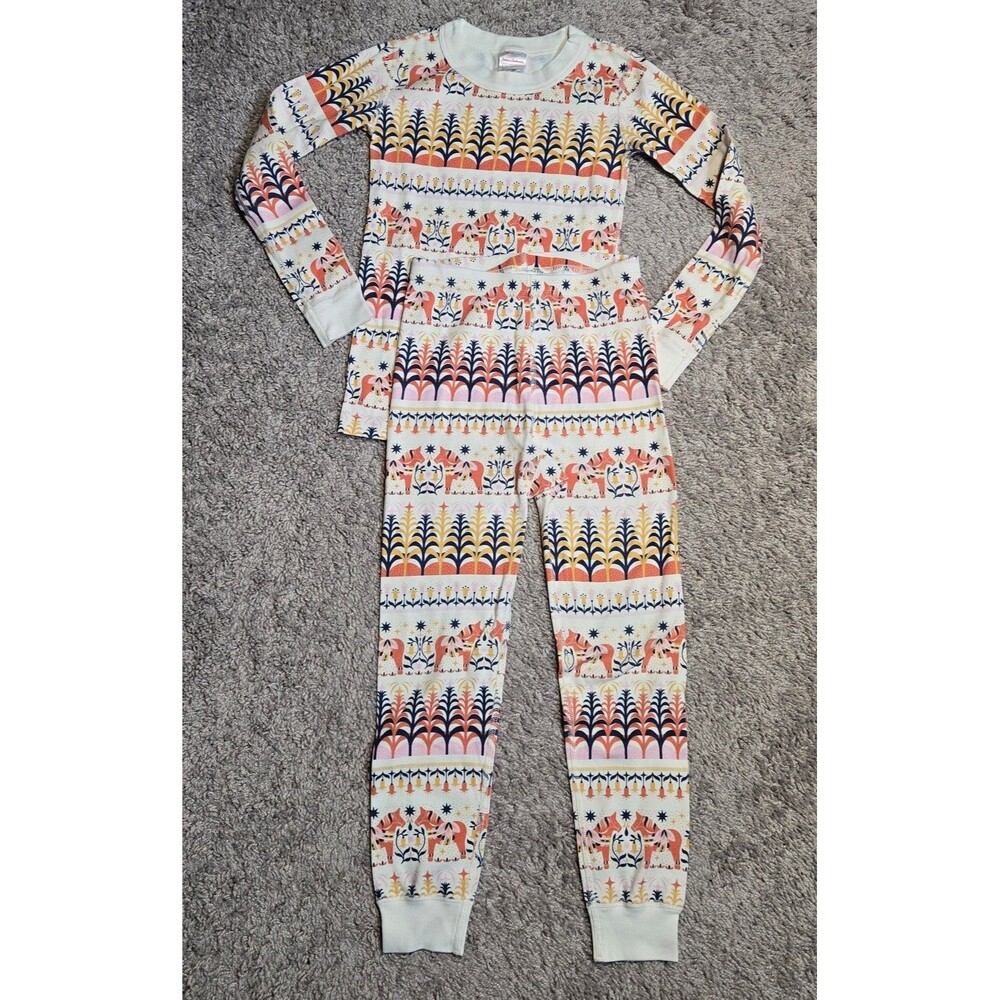 Hanna Andersson Dala Horses Trees Pink Girls Youth Size 6/7 120 cm Pajamas Set